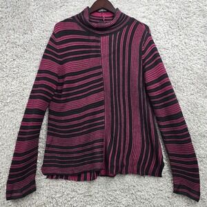 Habitat Cowl Neck Sweater Womens M Black Pink Striped‎ Artsy Knit